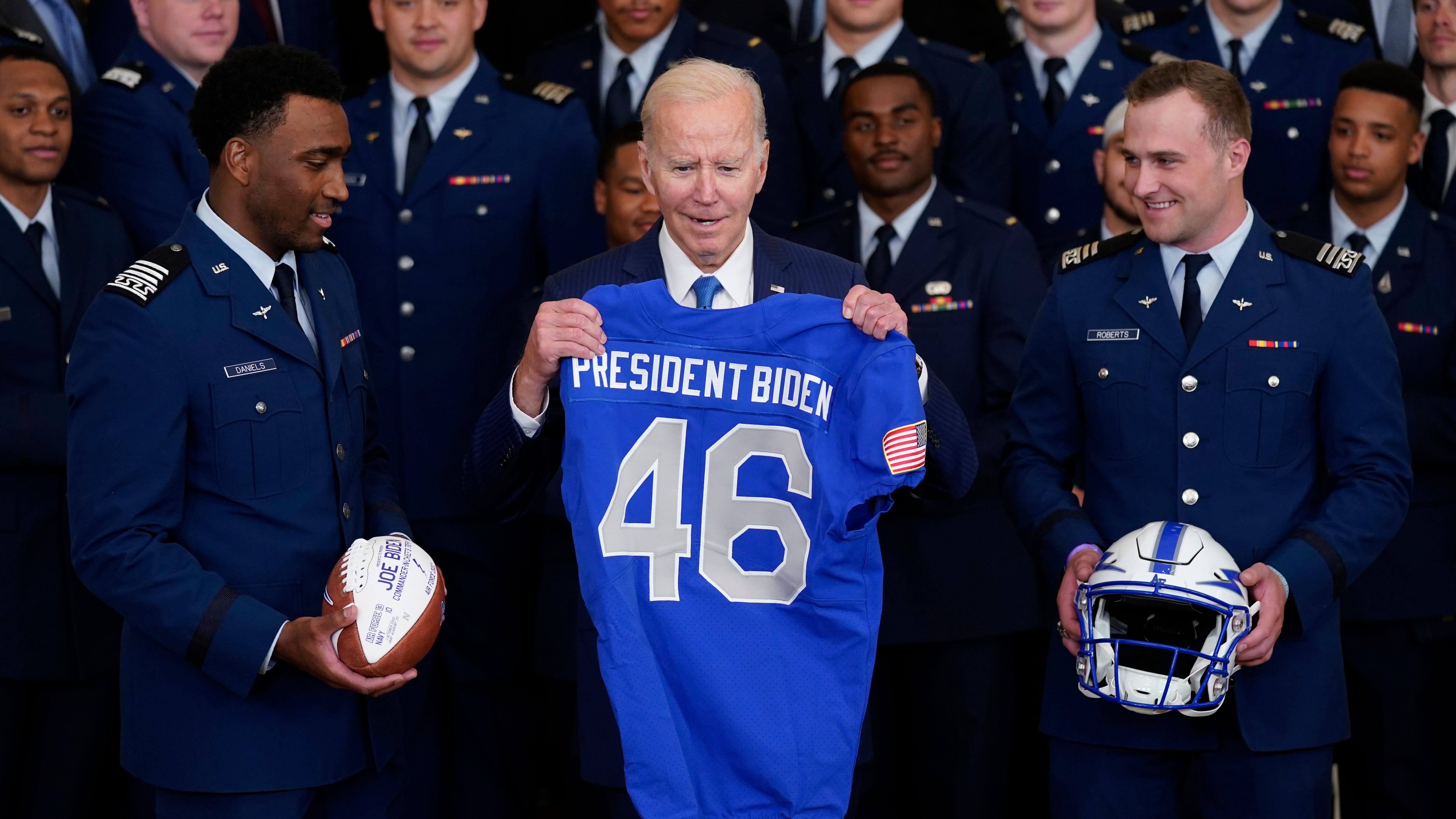 Biden awards football trophy to Air Force Academy