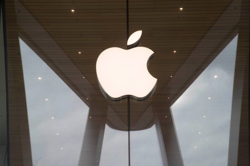 he Apple logo is displayed at the Apple store in the Brooklyn borough of New York.