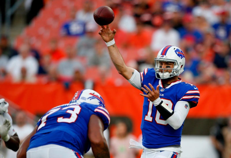 Buffalo Bills quarterback AJ McCarron throws during the first half of the team's NFL football preseason game against the Cleveland Browns, Friday, Aug. 17, 2018, in Cleveland.