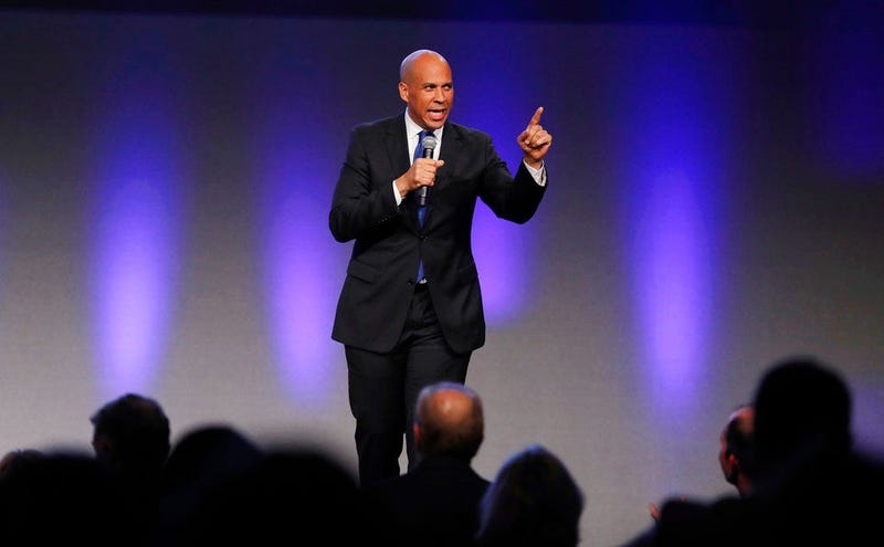U.S. Sen. Cory Booker, D-N.J., speaks during the Iowa Democratic Party's annual Fall Gala, Saturday, Oct. 6, 2018, in Des Moines, Iowa. 