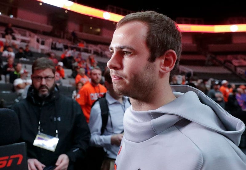 Clemson's Hunter Renfrow listens to a question during media day for the NCAA college football playoff championship game Saturday, Jan. 5, 2019, in Santa Clara, Calif