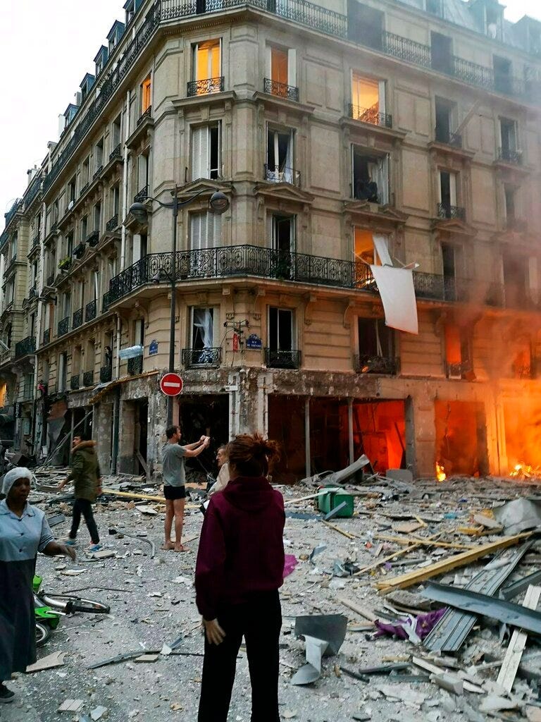 The scene of a gas leak explosion in Paris, France
