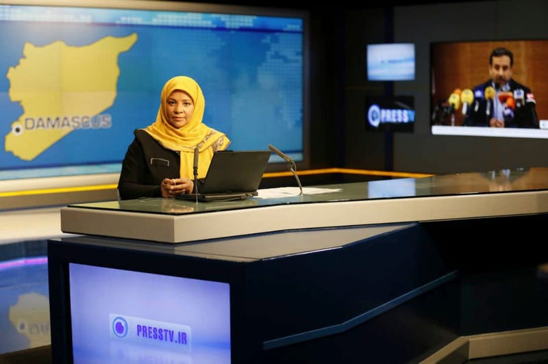 American-born news anchor Marzieh Hashemi at studio in Tehran, Iran.