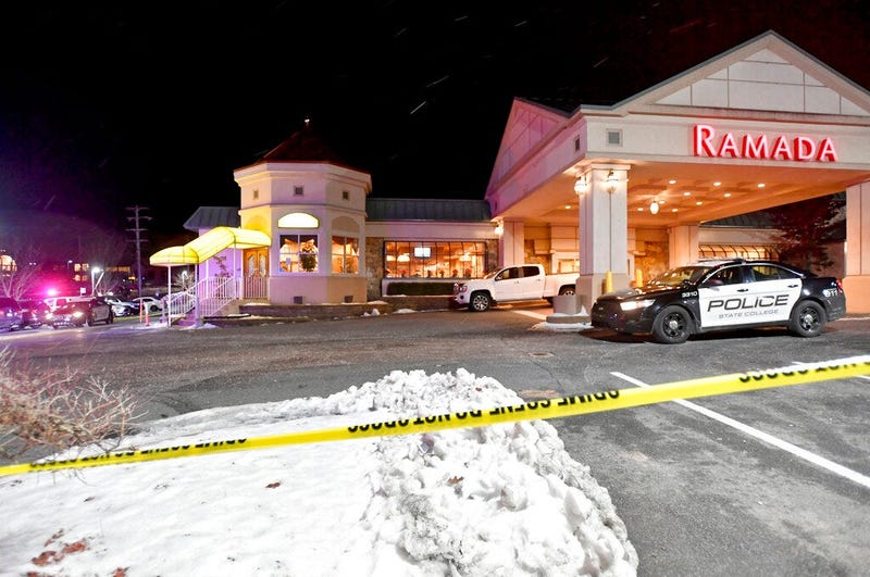 State College Police respond to a shooting at P.J. Harrigan's Bar & Grill at the Ramada Inn Thursday, Jan. 24, 2019, in State College, Pa.