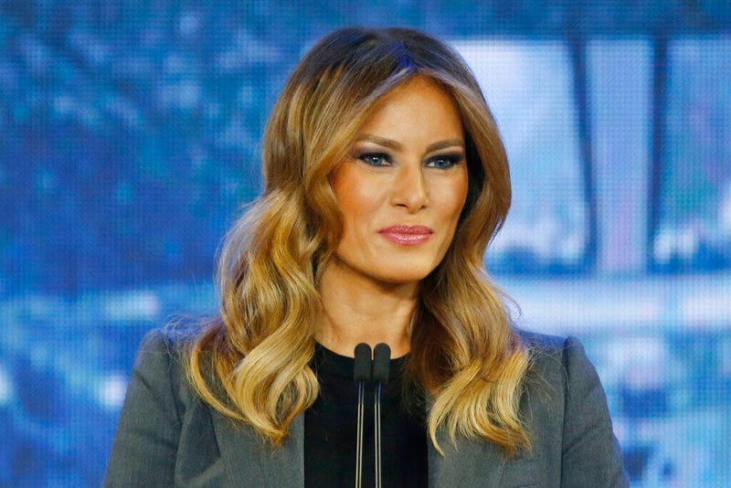 US First Lady Melania Trump speaks during a town hall meeting on opioid addiction at Liberty University in Lynchburg, Va