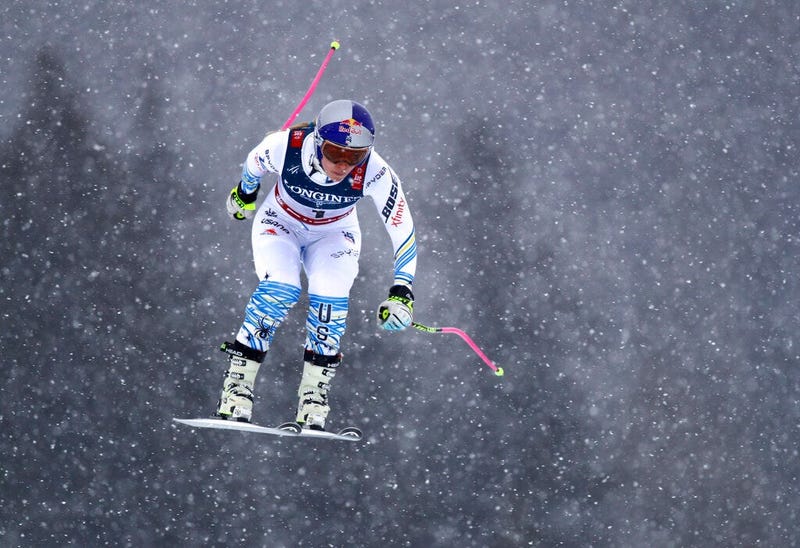 United States' Lindsey Vonn speeds down the course during the downhill portion of the women's combined, at the alpine ski World Championships in Are, Sweden, Friday, Feb. 8, 2019
