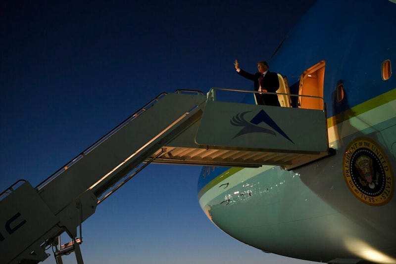 President Donald Trump walks down the steps of Air Force One at El Paso International Airport in El Paso, Texas, Monday, Feb. 11, 2019.