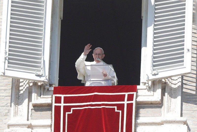 Pope Francis delivers his message during the Angelus noon prayer in St. Peter's Square at the Vatican, Sunday, Feb. 17, 2019.