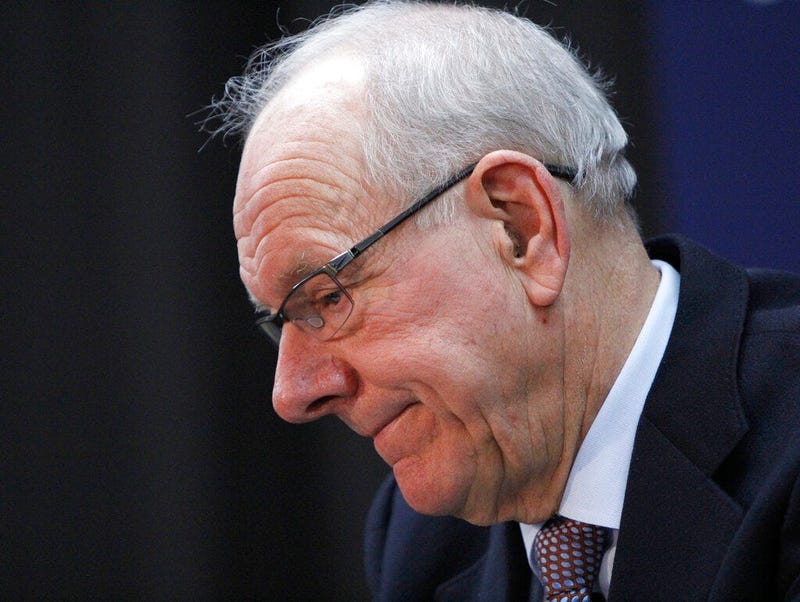 Syracuse coach Jim Boeheim speaks at a news conference after the team's NCAA college basketball game against Duke, in Syracuse, N.Y. 