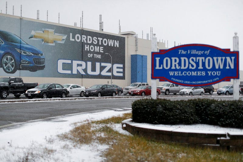 a banner depicting the Chevrolet Cruze model vehicle is displayed at the General Motors' Lordstown plant, in Lordstown, Ohio.