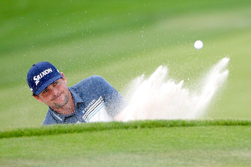 Keegan Bradley hits out of a bunker onto the ninth green during the second round of the Arnold Palmer Invitational golf tournament Friday, March 8, 2019, in Orlando, Fla.