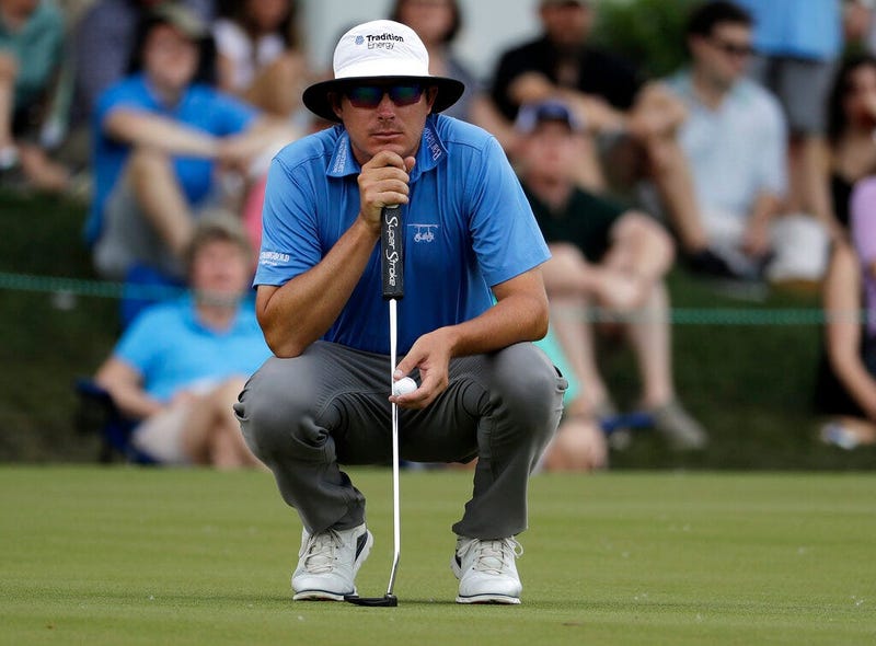 Joel Dahmen lines up a putt on the second hole during the third round of the Wells Fargo Championship golf tournament at Quail Hollow Club in Charlotte, N.C., Saturday, May 4, 2019.