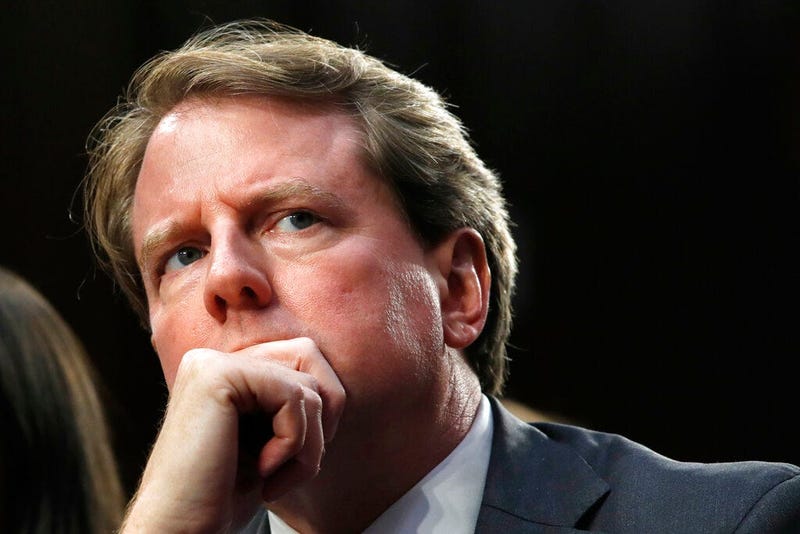 White House counsel Don McGahn, listens as he attends a confirmation hearing for Supreme Court nominee Brett Kavanaugh before the Senate Judiciary Committee on Capitol Hill in Washington.