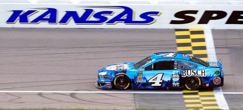 Kevin Harvick drives during qualifying for the NASCAR Cup Series auto race at Kansas Speedway in Kansas City, Kan., Friday, May 10, 2019. Harvick won the pole. 