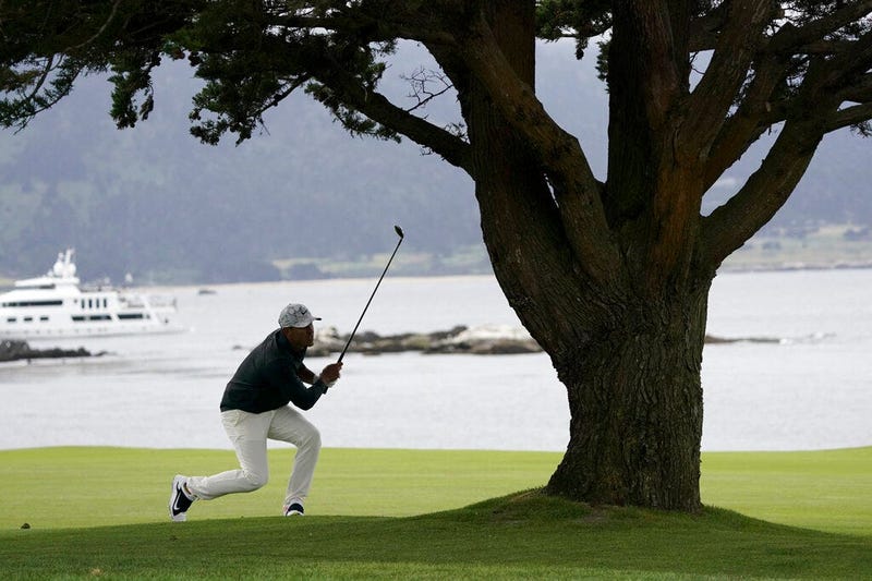 Brooks Koepka watches his shot from 18th fairway during the third round of the U.S. Open golf tournament Saturday, June 15, 2019, in Pebble Beach, Calif. (