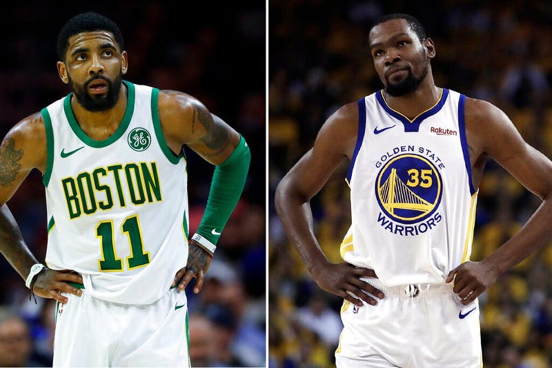 Boston Celtics' Kyrie Irving ; Golden State Warriors' Kevin Durant