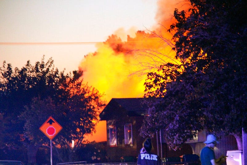 A fire breaks out behind the Casa Corona restaurant following an earthquake in Ridgecrest, Calif., Friday, July 5, 2019.