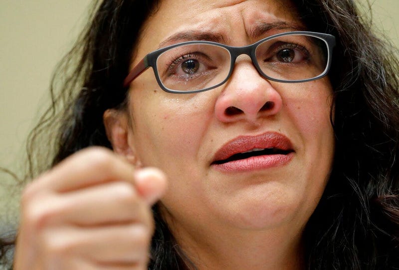 Rep. Rashida Tlaib, D-Mich., Rep. Veronica Escobar, D-Texas, gestures while testifying before the House Oversight Committee hearing on family separation and detention centers, Friday, July 12, 2019 on Capitol Hill in Washington