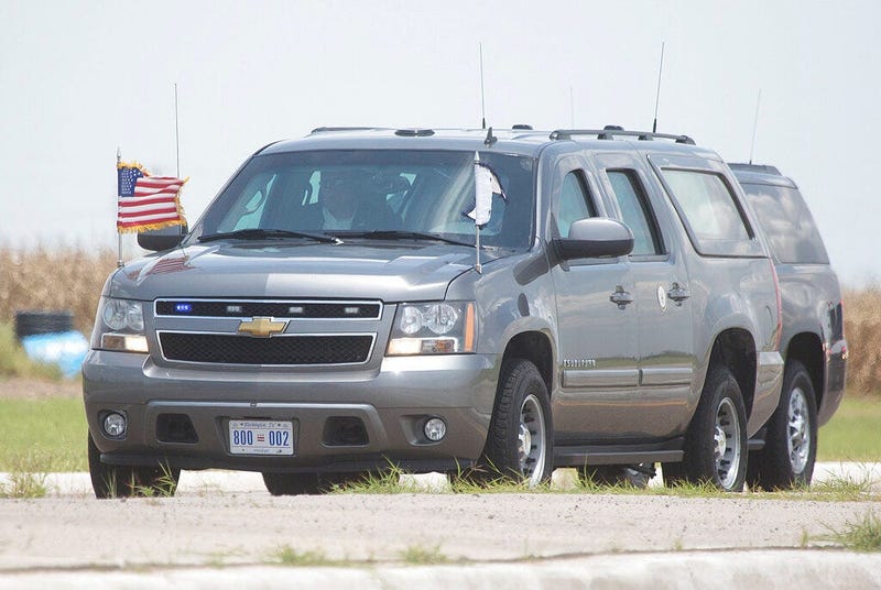 US Vice President Mike Pence's motorcade enters the migrant tent city on Friday, July 12, 2019, in Donna, Texas