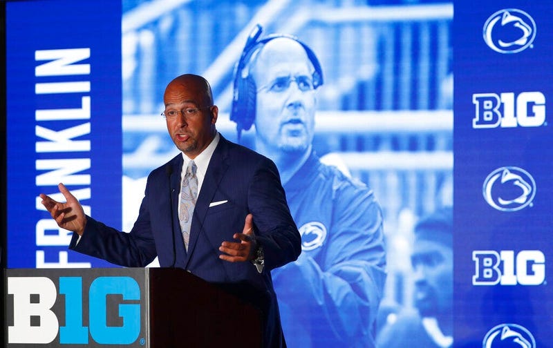 Penn State head coach James Franklin responds to a question during the Big Ten Conference NCAA college football media days Friday, July 19, 2019, in Chicago. 