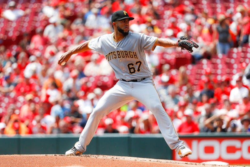 Pittsburgh Pirates starting pitcher Dario Agrazal throws in the first inning of a baseball game against the Cincinnati Reds, Wednesday, July 31, 2019, in Cincinnati. 