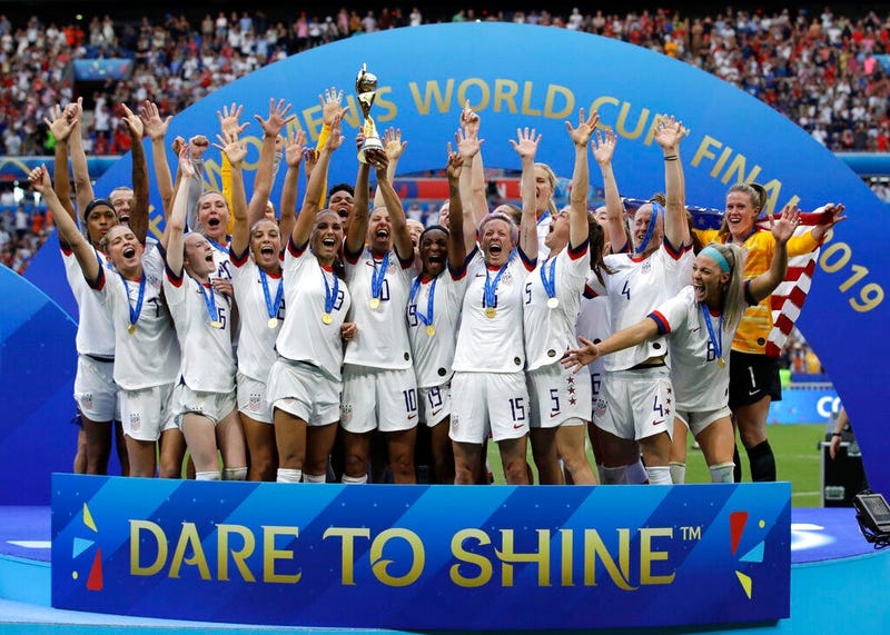 United States team celebrates after winning the Women's World Cup final soccer match 