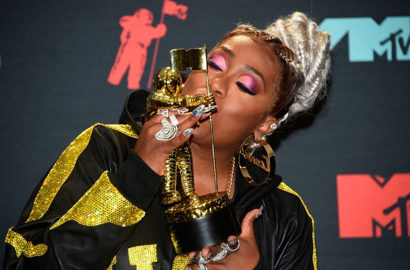 Missy Elliott poses in the press room with the Video Vanguard award at the MTV Video Music Awards at the Prudential Center on Monday, Aug. 26, 2019, in Newark, N.J.
