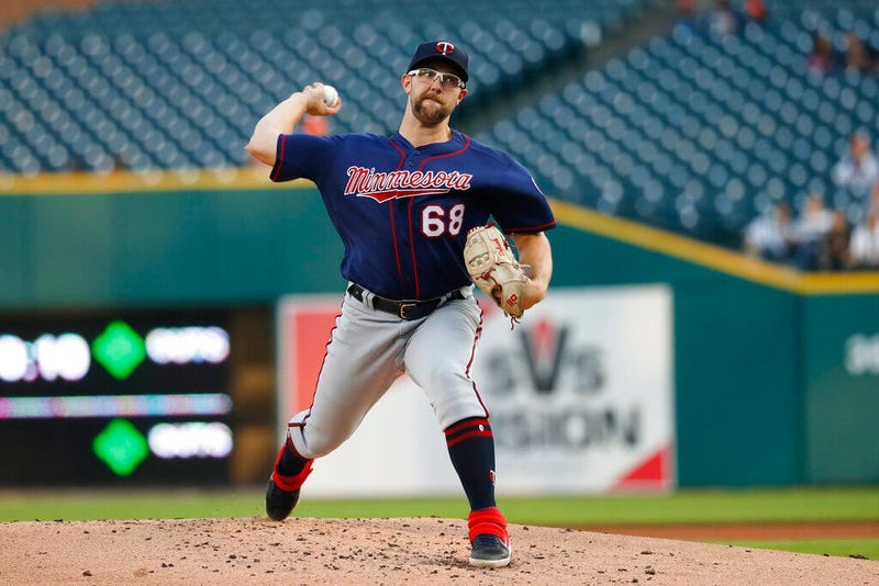 Minnesota Twins pitcher Randy Dobnak throws against the Detroit Tigers in the first inning of a baseball game in Detroit, Wednesday, Sept. 25, 2019.