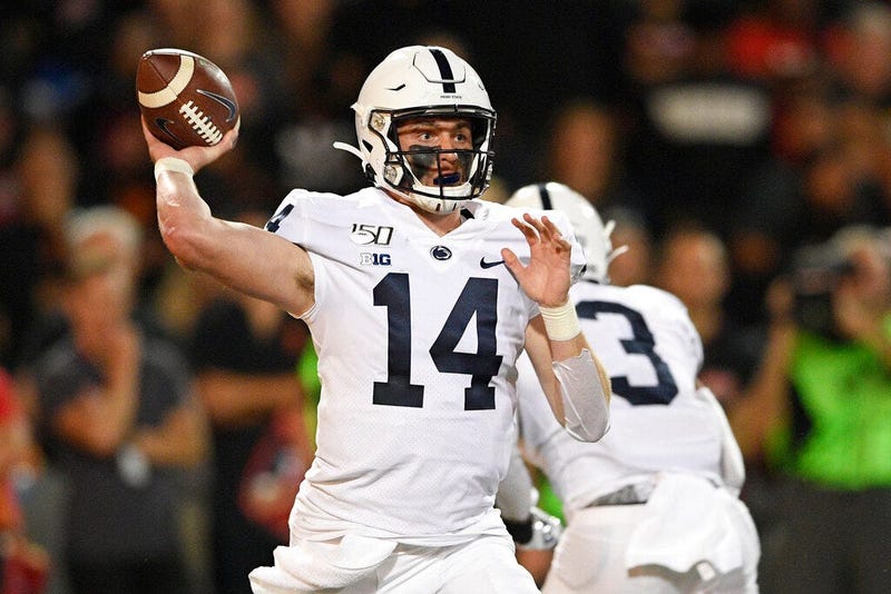 Penn State quarterback Sean Clifford passes during the first half of an NCAA college football game against Maryland, Friday, Sept. 27, 2019, in College Park, Md.