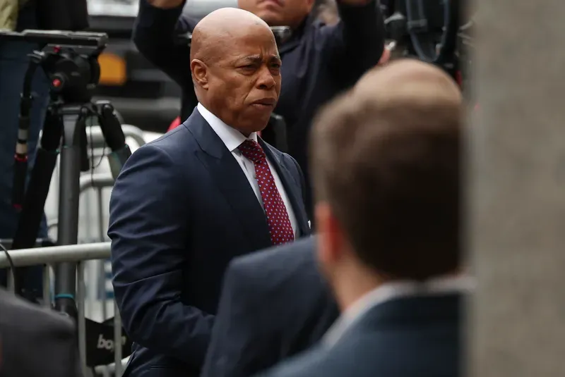 New York City Mayor Eric Adams arrived at Manhattan court on Sept. 27, 2024. Adams has been charged with five offenses: conspiracy to commit wire fraud, federal program bribery, solicitation of a contribution by a foreign national, wire fraud, and bribery.