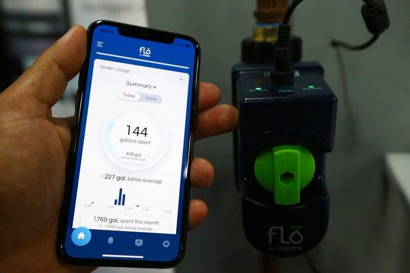 The Moen Flo water usage meter with latest app is shown here at the CES Unveiled media preview event, Sunday, Jan. 5, 2020, in Las Vegas. 