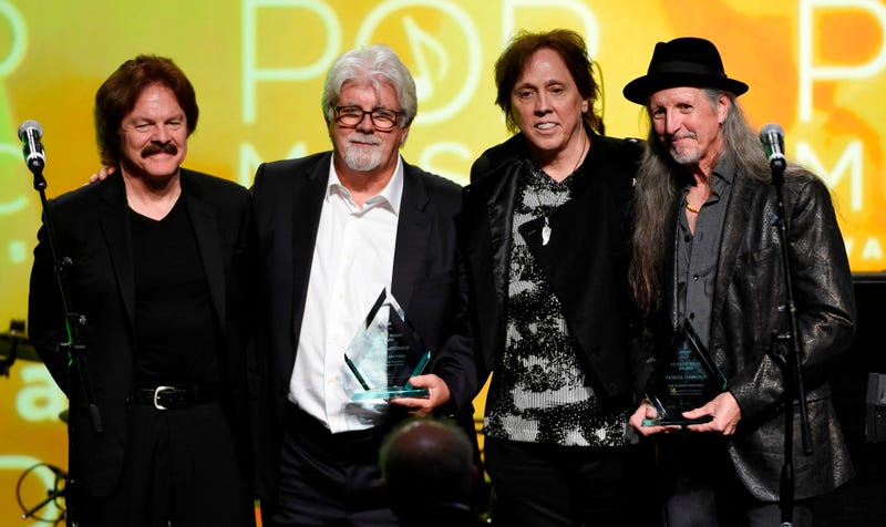 This April 29, 2015 file photo shows from left, Tom Johnston, Michael McDonald, John McFee and Pat Simmons of the Doobie Brothers after receiving the ASCAP Voice of Music Award at the 32nd Annual ASCAP Pop Music Awards in Los Angeles.