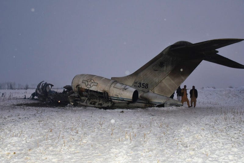 A wreckage of a U.S. military aircraft that crashed in Ghazni province, Afghanistan, is seen Monday, Jan. 27, 2020