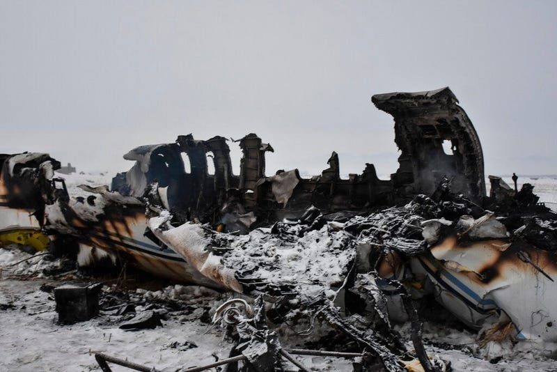 A wreckage of a U.S. military aircraft that crashed in Ghazni province, Afghanistan, is seen Monday, Jan. 27, 2020