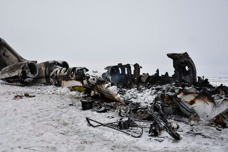 A wreckage of a U.S. military aircraft that crashed in Ghazni province, Afghanistan, is seen Monday, Jan. 27, 2020