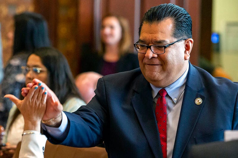 In this June 2, 2019 file photo Illinois State Sen. Martin Sandoval, D-Chicago, at the Illinois State Capitol, in Springfield, Ill.