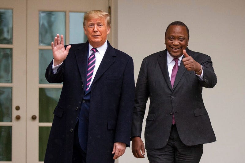 President Donald Trump welcomes Kenyan President Uhuru Kenyatta at the White House, Thursday, Feb. 6, 2020, in Washington.