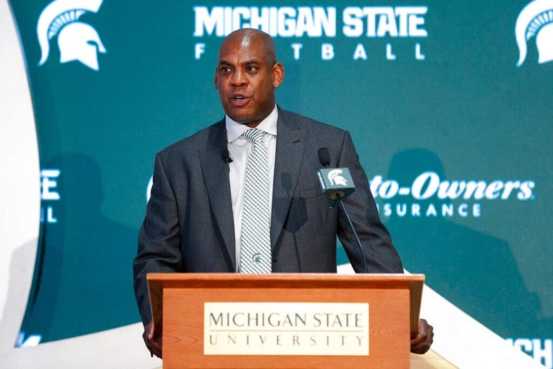 Mel Tucker, Michigan State's new football coach, speaks duirng a news conference Wednesday, Feb. 12, 2020, in East Lansing, Mich.