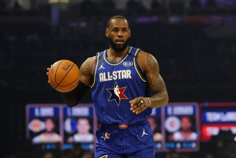 LeBron James of the Los Angeles Lakers dribbles during the first half of the NBA All-Star basketball game Sunday, Feb. 16, 2020, in Chicago.