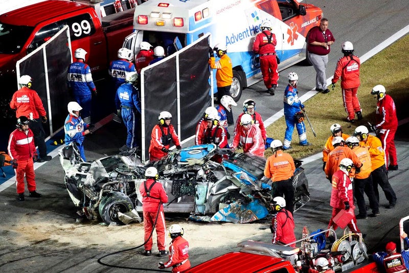 Ryan Newman is moved to an ambulance after rescue workers removed him from his car after he was involved in a crash on NASCAR Daytona 500 auto race at Daytona International Speedway, Monday, Feb. 17, 2020, in Daytona Beach, Fla. Sunday's race was postpone