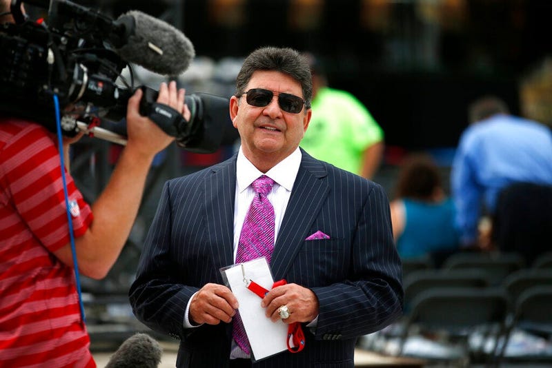 Edward DeBartolo, Jr., is interviewed before the Pro Football Hall of Fame ceremony at Tom Benson Hall of Fame Stadium in Canton, Ohio. President Donald Trump pardoned DeBartolo, who is convicted in gambling fraud scandal. 