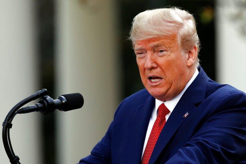 President Donald Trump speaks during a coronavirus task force briefing in the Rose Garden of the White House, Sunday, March 29, 2020, in Washington