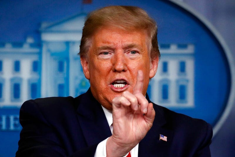 President Donald Trump speaks about the coronavirus in the James Brady Press Briefing Room at the White House, Monday, April 13, 2020, in Washington.