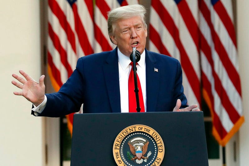 President Donald Trump speaks about the coronavirus in the Rose Garden of the White House, Monday, April 27, 2020, in Washington.