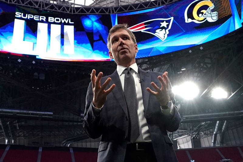 NFL Chief Medical Officer Dr. Allen Sills gestures while speaking during a health and safety tour on Jan. 29, 2019, at Mercedes-Benz Stadium for the NFL Super Bowl 53 football game in Atlanta.