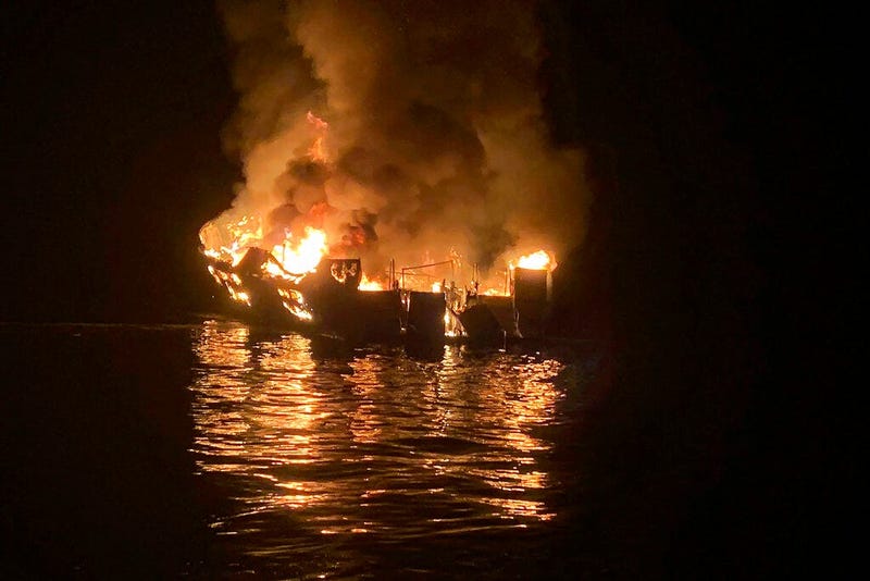 Santa Barbara County Fire Department, the dive boat Conception is engulfed in flames (AP)