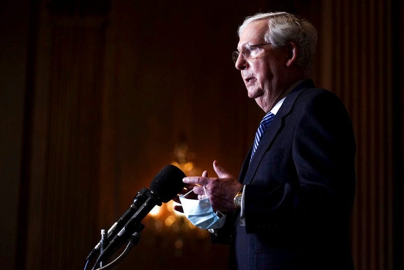 Senate Majority Leader Mitch McConnell of Kentucky talks during a news conference Tuesday, Dec. 8, 2020, on Capitol Hill in Washington. (Greg Nash/Pool via AP)