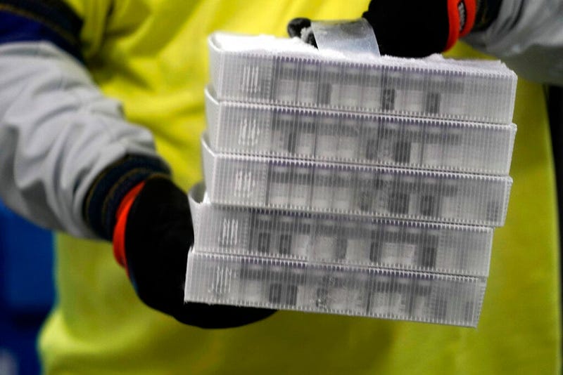 Boxes containing the Pfizer-BioNTech COVID-19 vaccine are prepared to be shipped at the Pfizer Global Supply Kalamazoo manufacturing plant in Portage, Mich.
