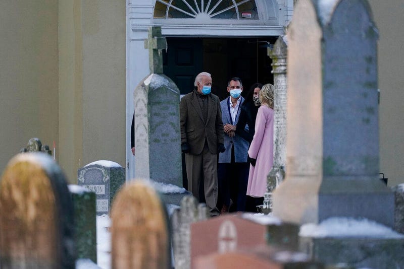 President-elect Joe Biden and his wife Jill Biden pause to talk with Ashley Biden and her husband Howard Krein as they walk from St. Joseph on the Brandywine Roman Catholic Church in Wilmington, Del., Friday, Dec. 18, 2020.