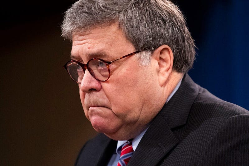 Attorney General William Barr speaks during a news conference, Monday, Dec. 21, 2020 at the Justice Department in Washington. (Michael Reynolds/Pool via AP)